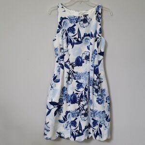 Vince Camuto Dress Womens sz 6 Floral Blue White Pocket Fit Flare Mini
